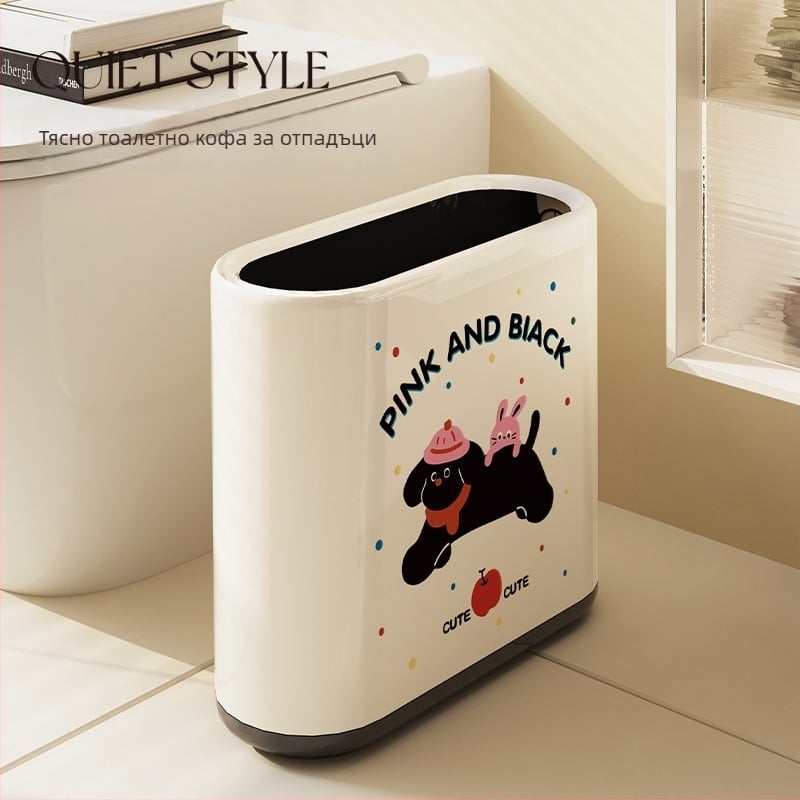 Овален кош за боклук за баня, карикатурен дизайн, 12 л капацитет, без капак, от хартия