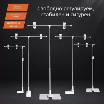 Настолен държач за плакати от неръждаема стомана с телескопично Л-образно рамо и клип за KT дъска за супермаркети