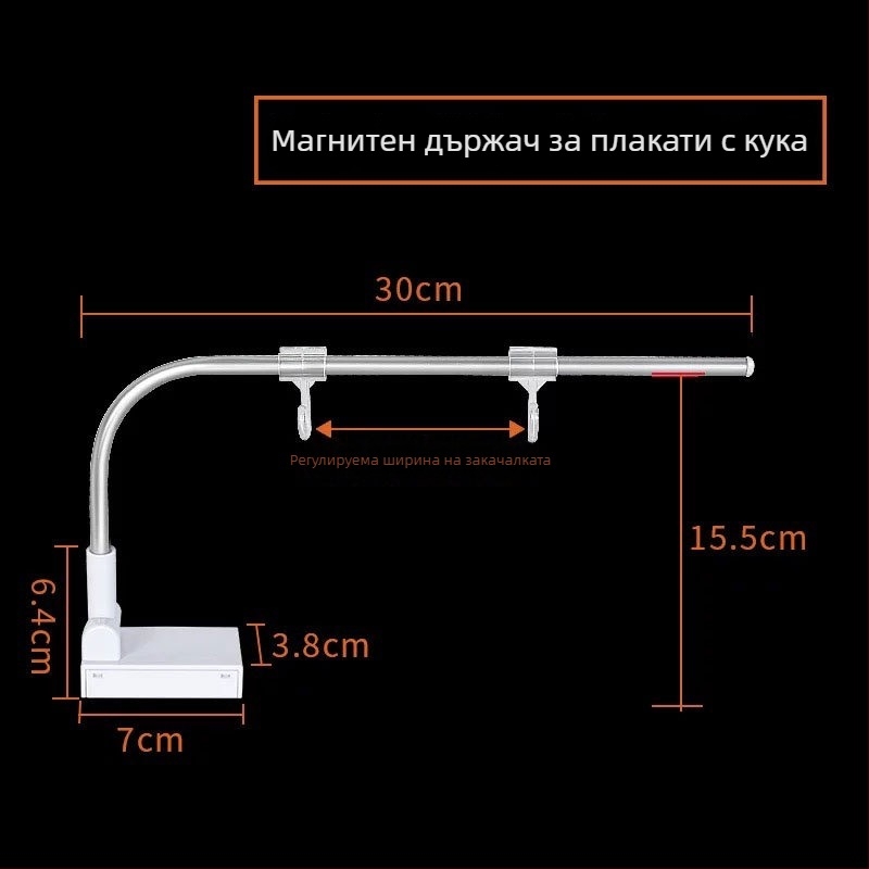 Настолен държач за плакати от неръждаема стомана с телескопично Л-образно рамо и клип за KT дъска за супермаркети