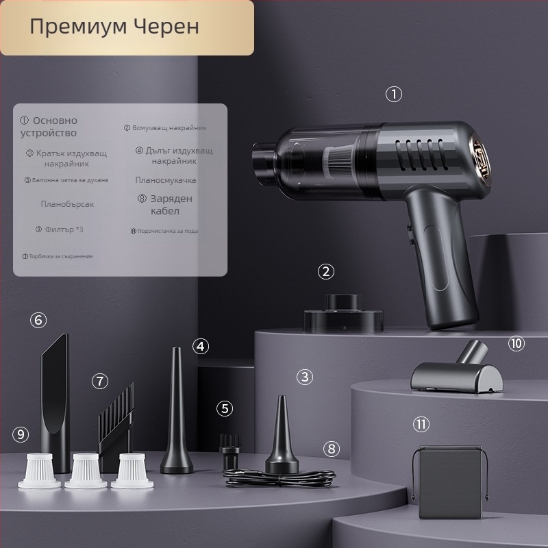 Ръчен вакуум за кола с мощно засмукване, безжичен, за кола и дом (90W, 20000Pa, презареждаем)