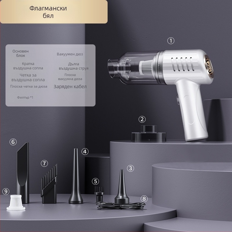 Ръчен вакуум за кола с мощно засмукване, безжичен, за кола и дом (90W, 20000Pa, презареждаем)