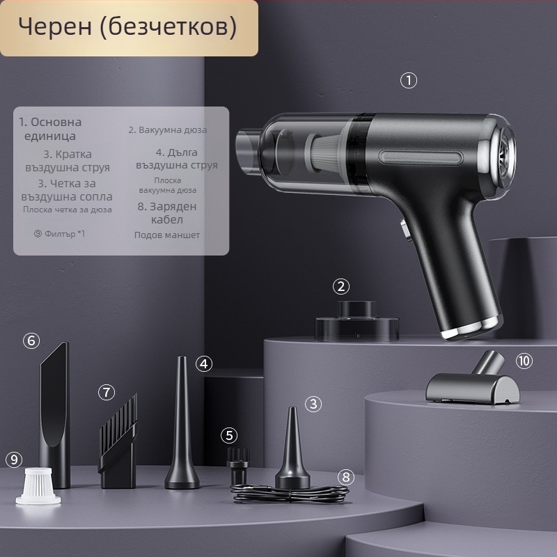 Ръчен вакуум за кола с мощно засмукване, безжичен, за кола и дом (90W, 20000Pa, презареждаем)