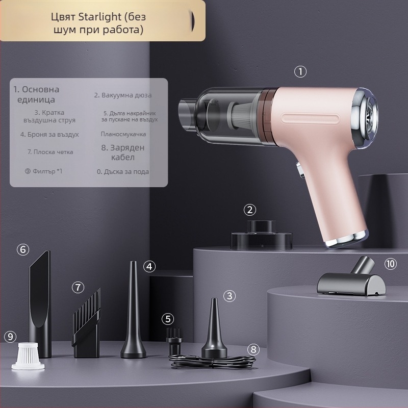 Ръчен вакуум за кола с мощно засмукване, безжичен, за кола и дом (90W, 20000Pa, презареждаем)