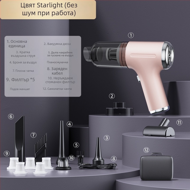Ръчен вакуум за кола с мощно засмукване, безжичен, за кола и дом (90W, 20000Pa, презареждаем)