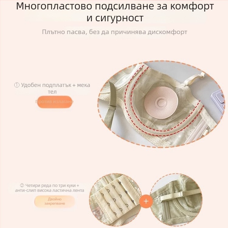 Без презрамка дантелен сутиен с мек стоманен пръстен, ултра тънки формовани чашки и сваляеми двойни презрамки