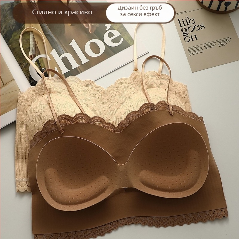 Сутиен без шев за гръб, Nylon основа и подплата, чашка 3/4, форма на чашката: горе тънко, долу дебело, фиксирани двойни презрамки, стил Tube Top, без следи и удобен