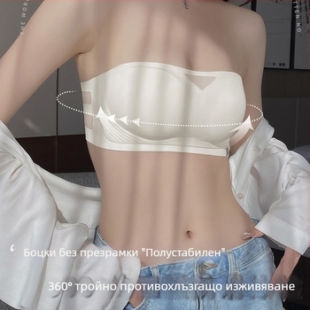 Без презрамки бюстгальтер, нехлъзгащ се, невидим, тънки оформени чашки, плат найлон, подплата спандекс