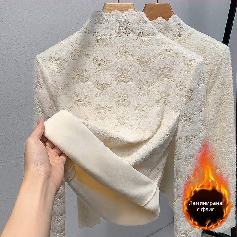 Дамски топ с висока яка за базово облекло, Нейлон със смес от еластан, Тесен силует, Висока яка и дълги ръкави, Елегантен градски стил