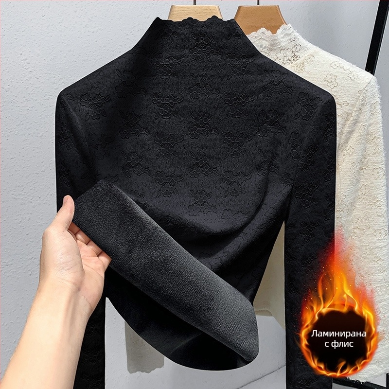 Дамски топ с висока яка за базово облекло, Нейлон със смес от еластан, Тесен силует, Висока яка и дълги ръкави, Елегантен градски стил