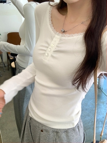 Тениска с дълги ръкави, Slim-fit, памучно-вискозна смес, полуотворена яка