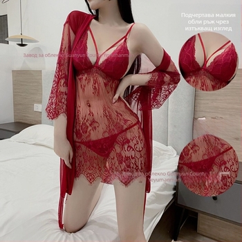 Дантелена двучастова нощница с изрязани детайли – ултра тънък плат, спандекс, лято 2022, съдържание на основното влакно 50–70%