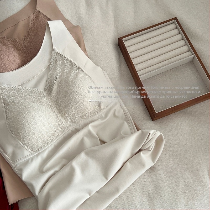 Дантелен потник-сутиен, антибактериално, топло-съхраняващ, чашка 3/4, тънък формован, фиксирани презрамки, нейлон 80–90%