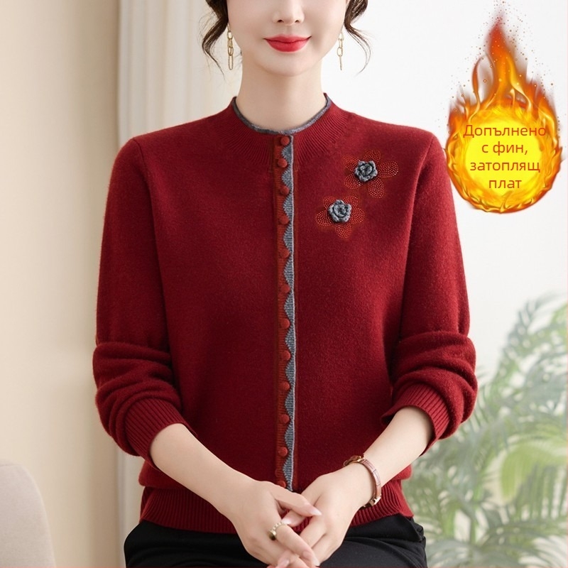 Дамски зимен пуловер с подплата от полар, качулка, дълги ръкави, кръгло деколте, 90–95% полиестер