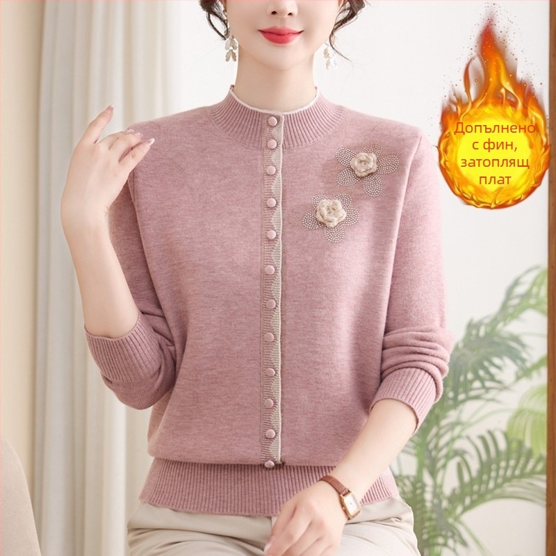 Дамски зимен пуловер с подплата от полар, качулка, дълги ръкави, кръгло деколте, 90–95% полиестер