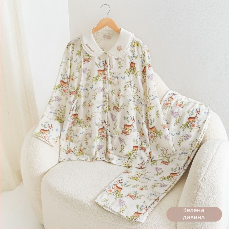 Beanyue Пижама за майчинство и кърмене от бамбуков памук, сет с дълги ръкави, яка тип лапел, тънък плат, 70–80% регенерирана целулоза