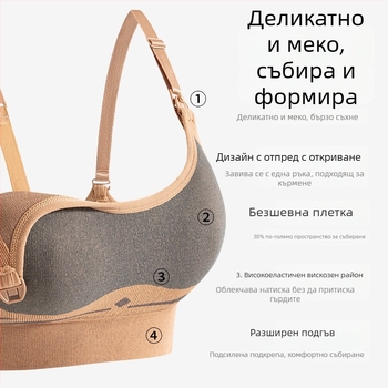 Бюстгалтер за кърмене за майки – безжичен, безшевен, чаши със среден модел, основен материал найлон, подплата спандекс, закопчаване на гърба с четири реда куки и капси