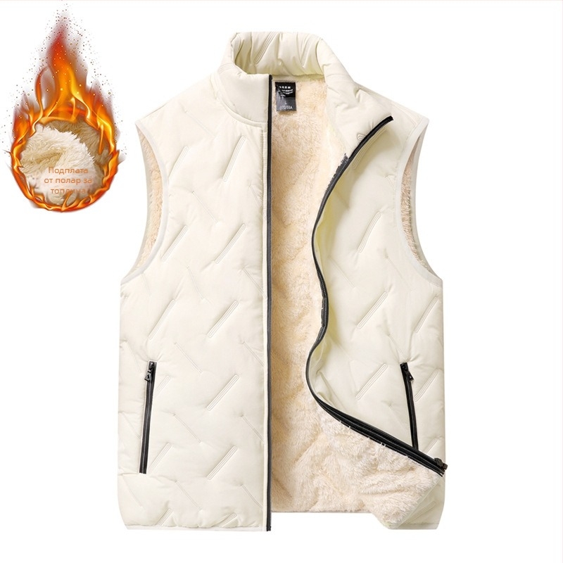 Мъжки жилет с дебела подплата от флийс, стояща яка, без ръкави, голям размер