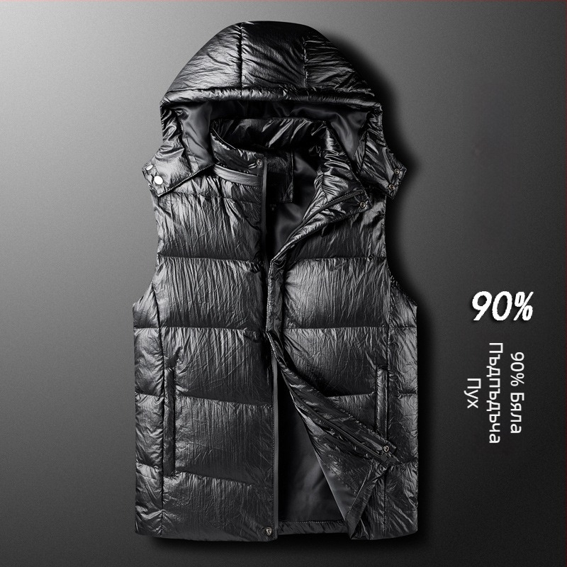 Мъжка пухена жилетка с качулка, японски ретро стил кардиган, тясна кройка, цип