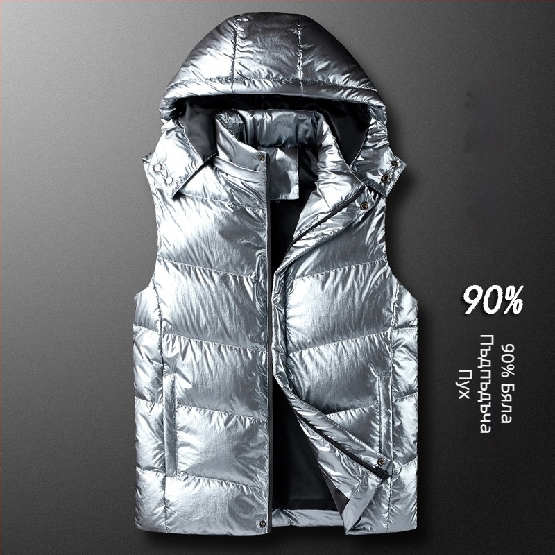 Мъжка пухена жилетка с качулка, японски ретро стил кардиган, тясна кройка, цип