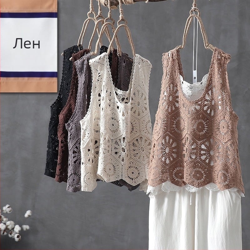 Дамски памучен жилет-капе с пълнеж от капок, ромбов модел, кръгло деколте, без ръкави, пуловер стил, пролет 2025