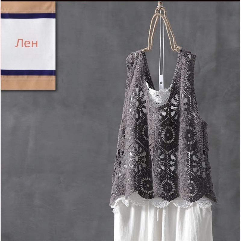 Дамски памучен жилет-капе с пълнеж от капок, ромбов модел, кръгло деколте, без ръкави, пуловер стил, пролет 2025