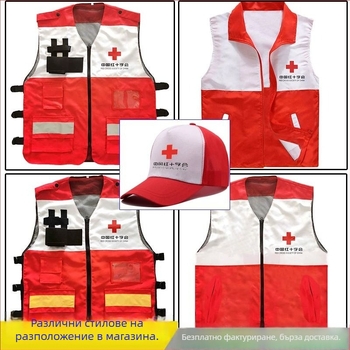 LDM Жилет за спешна помощ с лого, цип за закопчаване, свободна кройка, подходящ за всички сезони, смес от ацетатни влакна