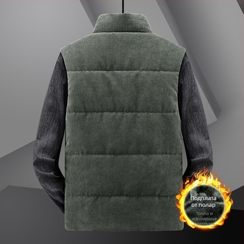 Мъжка жилетка от corduroy с подплата от флис, Stand collar, цип, зима, ежедневен/работен стил, множество джобове