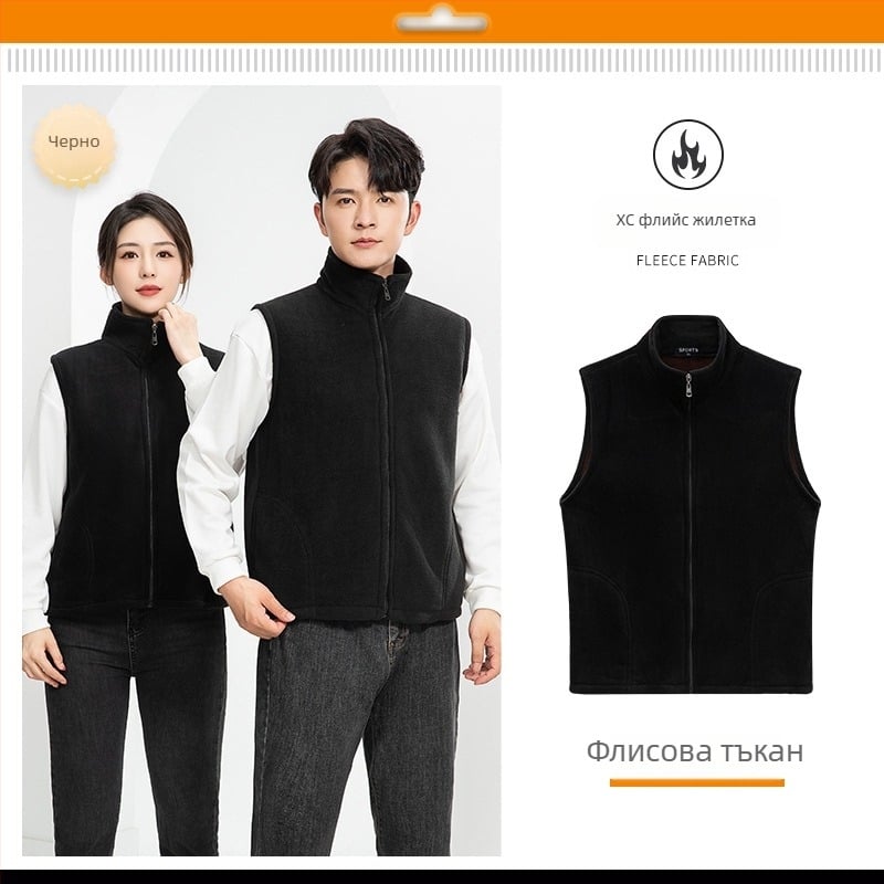 Флисово подплатена дебела жилетка с печат на лого за зимна работна униформа (предна ципа, без качулка, свободна кройка)