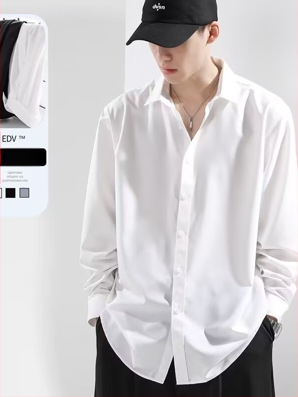 Риза с дълги ръкави, квадратна яка, свободна кройка, дишаща модал-полиестер смесена тъкан, без гладене