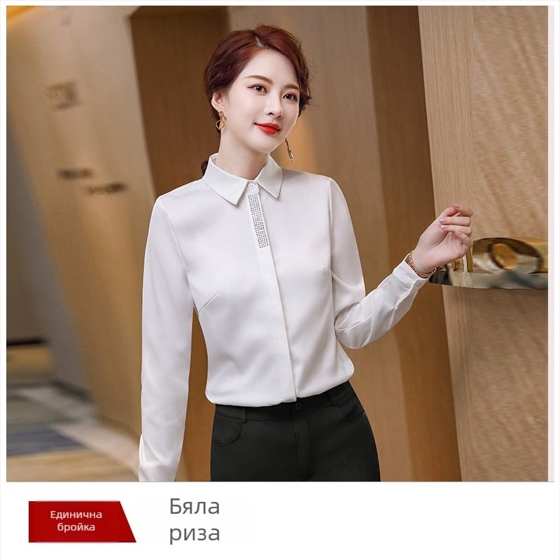 Дамска риза от сатен ацетат с подплата за зима, висококачествен офисен стил, шифон, голям размер, елегантен топ