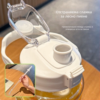 Уникална поликарбонатна чаша в корейски стил със сламка, голям капацитет, преносима, устойчива на изпускане и термоустойчива