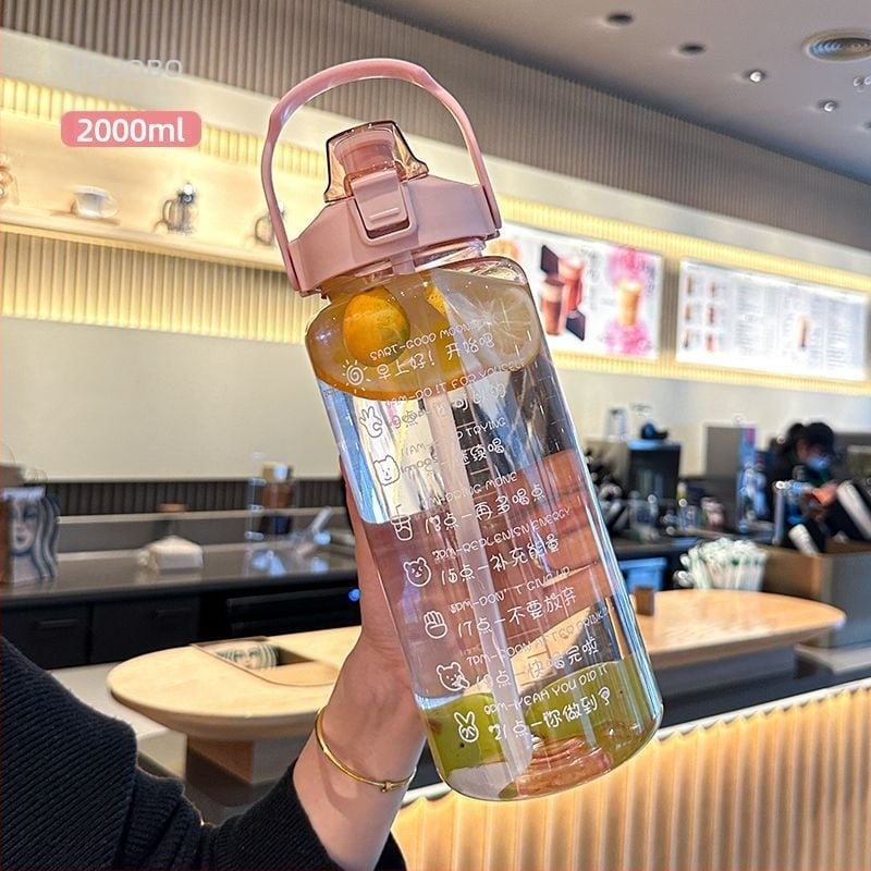 Уникална поликарбонатна чаша в корейски стил със сламка, голям капацитет, преносима, устойчива на изпускане и термоустойчива