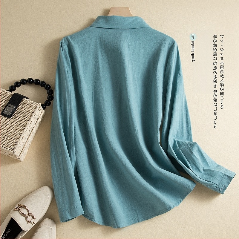 Бродирана риза с дълги ръкави, триизмерно рязане, риза с яка, пролет 2024, свободна кройка