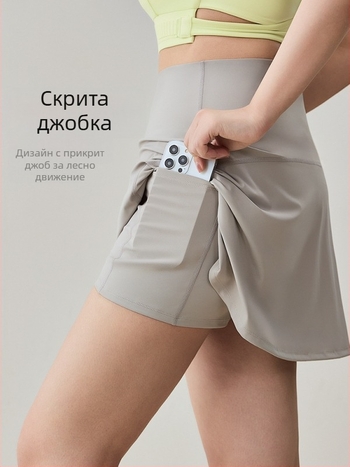 Женска спортна пола с висока талия за бягане, тенис и йога – полa със вградени шорти, непрозрачна материя