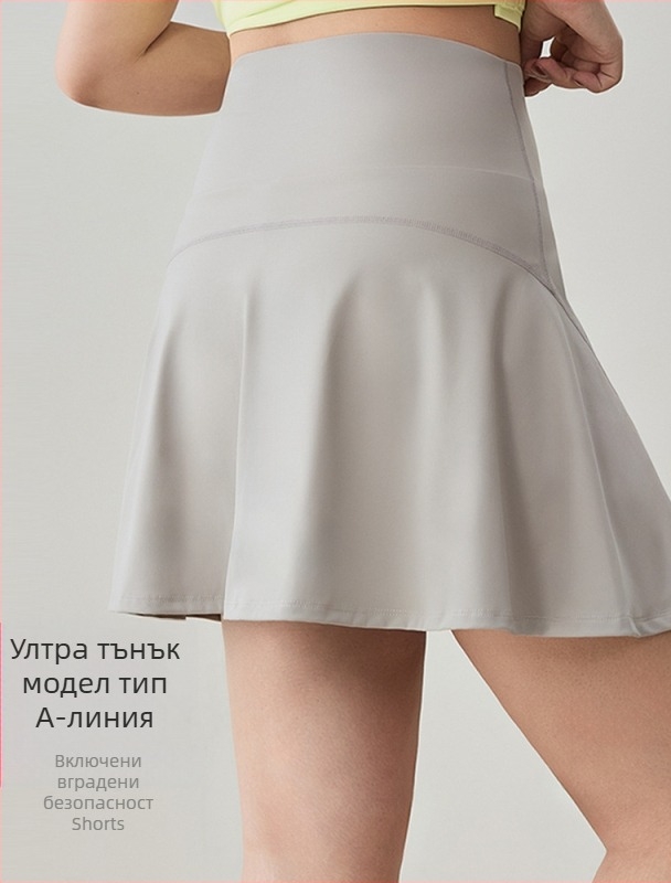 Женска спортна пола с висока талия за бягане, тенис и йога – полa със вградени шорти, непрозрачна материя