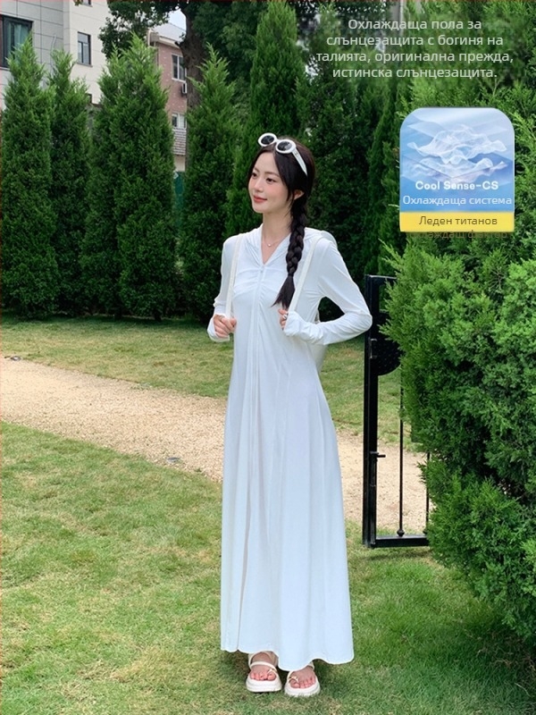 2025 летен модел: дълга дамска рокля с UV защита, ледена коприна