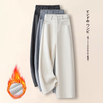 Женски широки панталони с висока талия, полиестер-вълнена смес (50-70% полиестер), микроеластичност, без гладене, зима 2025