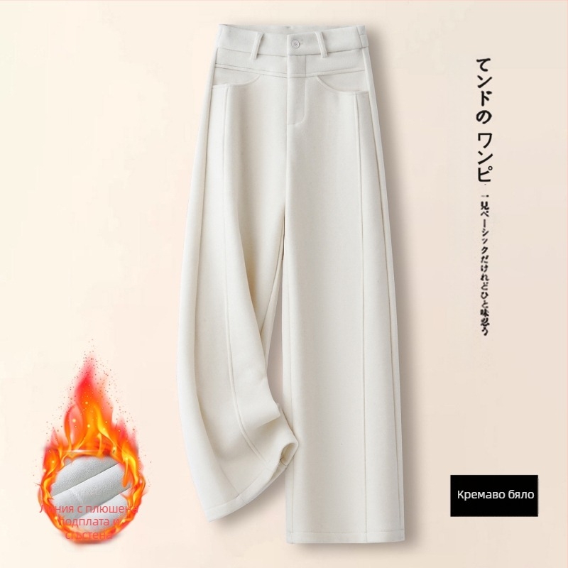 Женски широки панталони с висока талия, полиестер-вълнена смес (50-70% полиестер), микроеластичност, без гладене, зима 2025