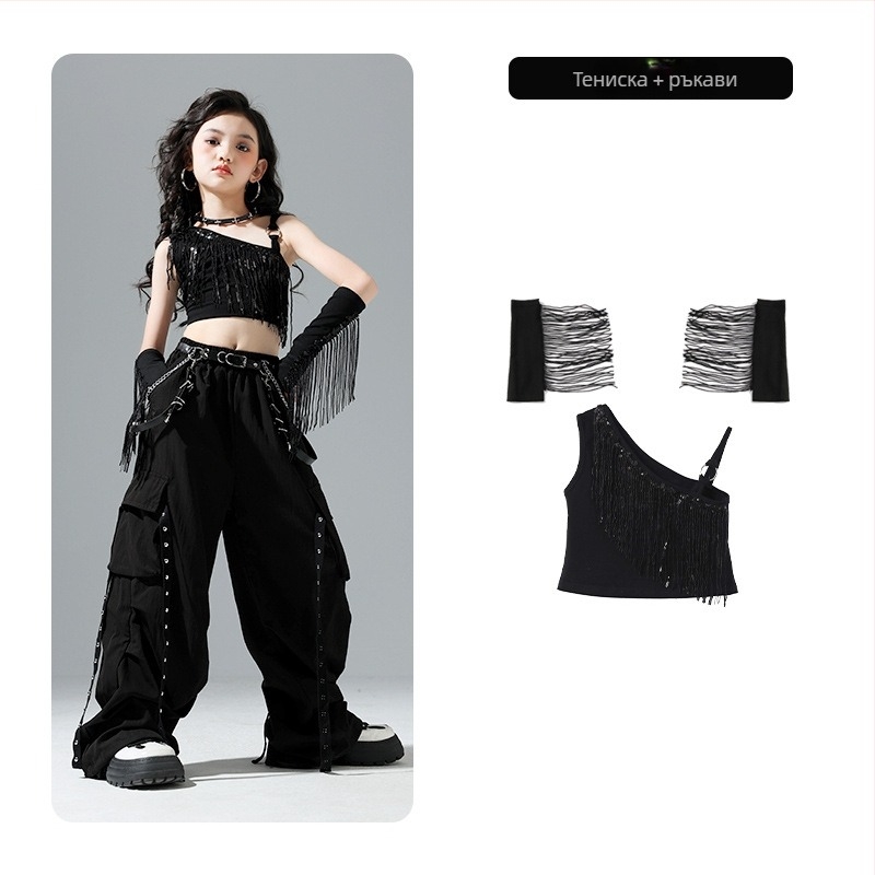 Детски костюм за джазово изпълнение, с ресни и пайети, 50% памук, пролет 2025