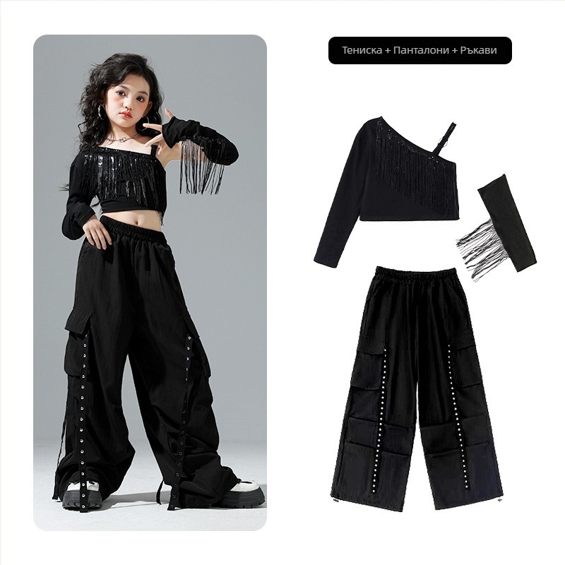 Детски костюм за джазово изпълнение, с ресни и пайети, 50% памук, пролет 2025