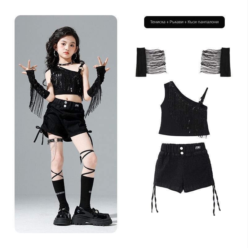 Детски костюм за джазово изпълнение, с ресни и пайети, 50% памук, пролет 2025