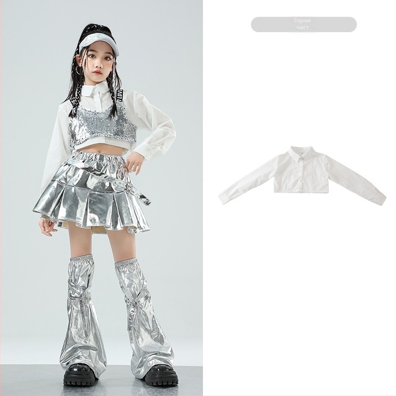 Джаз костюм за детски танци за тренировки – памучна материя 50%, за деца над 8 години, облекло за сценично изпълнение