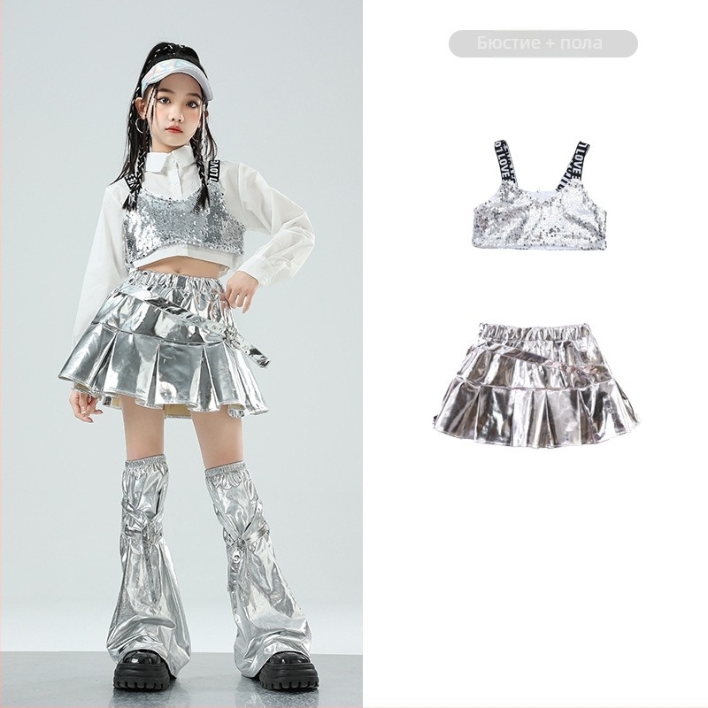 Джаз костюм за детски танци за тренировки – памучна материя 50%, за деца над 8 години, облекло за сценично изпълнение