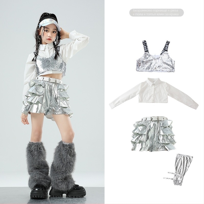 Джаз костюм за детски танци за тренировки – памучна материя 50%, за деца над 8 години, облекло за сценично изпълнение