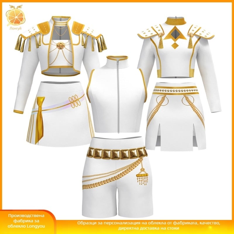 Rumi Zoe косплей костюм за K‑Pop женска група, сценично облекло за игри и аниме, полиестер/спандекс (80–90% полиестер), лято 2025, корейски стил