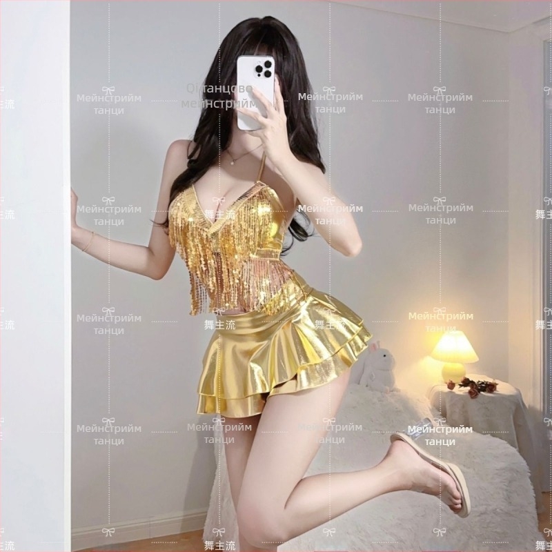 Go-Go костюм за жени, секси ансамбъл за групов танц с DJ водещ танц, моден комплект за джаз танц (Марка: Друго; Тъкан: Друго; Изработка: Друга; Година/Сезон: Друга)