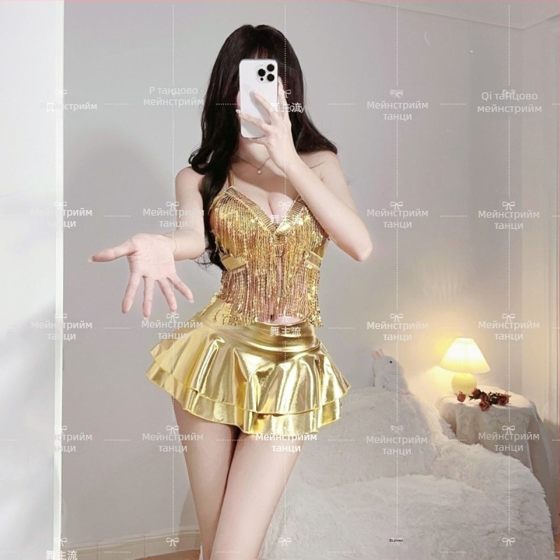 Go-Go костюм за жени, секси ансамбъл за групов танц с DJ водещ танц, моден комплект за джаз танц (Марка: Друго; Тъкан: Друго; Изработка: Друга; Година/Сезон: Друга)