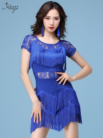 Дамска рокля за латински танци с дантела и ресни за сценични изпълнения и състезания, материя: спандекс 50–70%, лято 2025