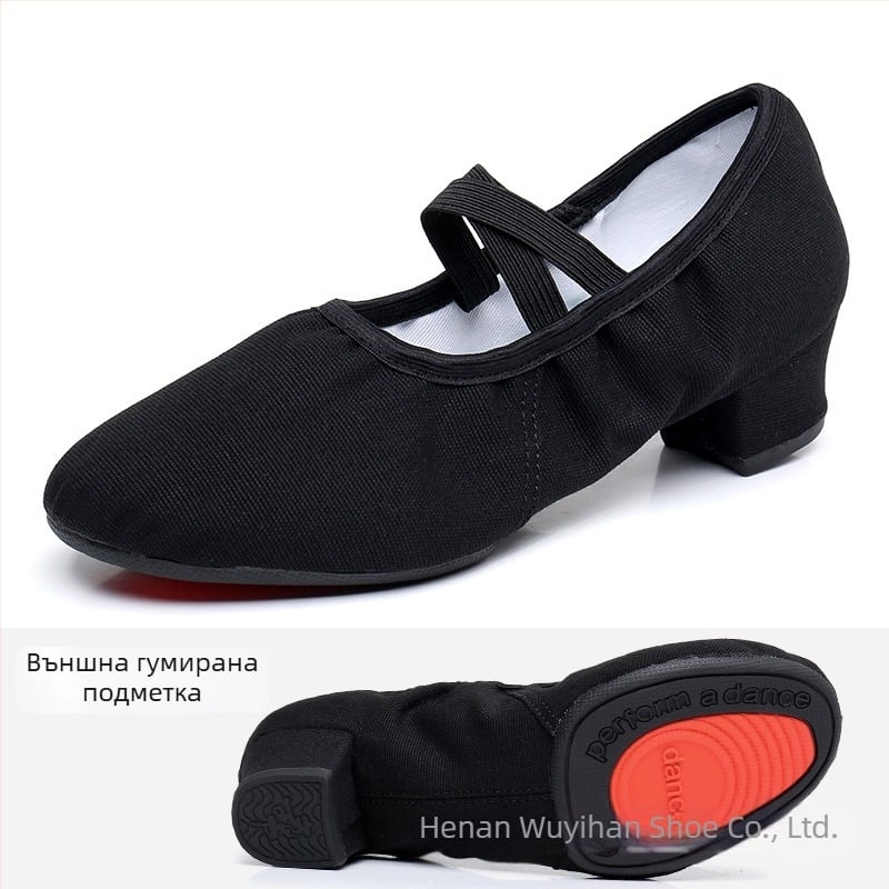 Танцови обувки — горна част от платно, подметка от гума, дишащи, леки, износоустойчиви; за балет, модерни танци, латински танци