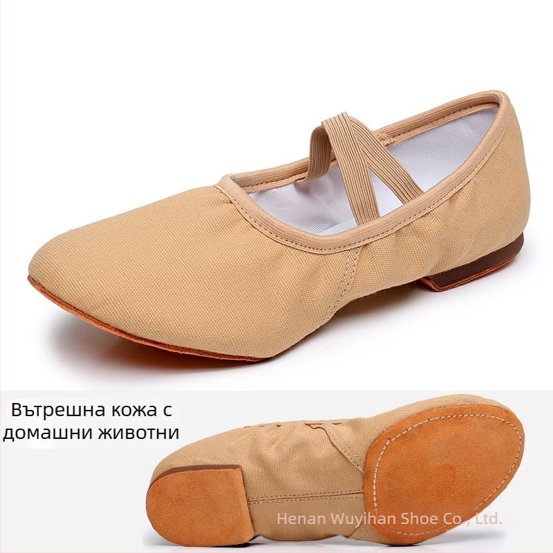 Танцови обувки — горна част от платно, подметка от гума, дишащи, леки, износоустойчиви; за балет, модерни танци, латински танци